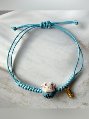 Adjustable Blue Lucky Cat Kids Bracelet